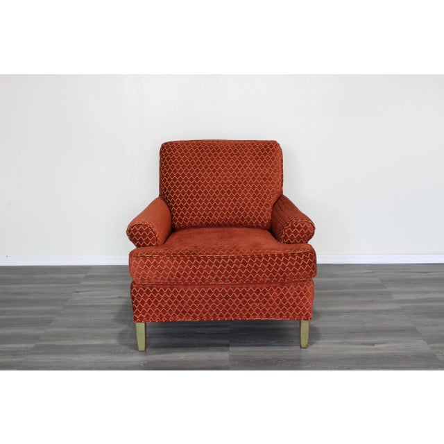 Late 20th Century Vintage Pair of Red Chenille Club Chairs For Sale - Image 5 of 10