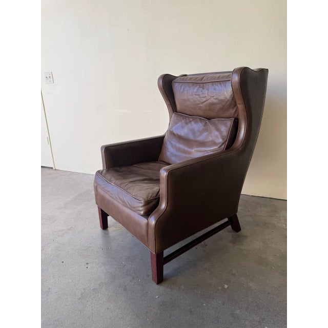Brown Mid Century Danish Leather Wingback Lounge Chair in the Style of Børge Mogensen 1960s For Sale - Image 8 of 10