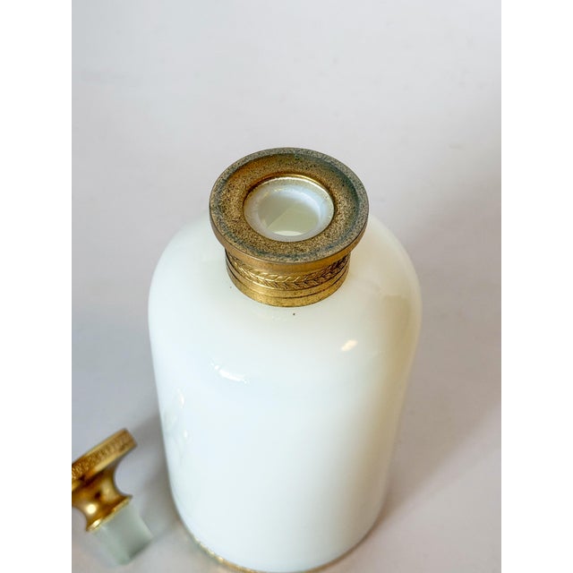 Glass Antique French Opaline Glass Sevres Perfume Bottle White With Bronze Ormolu For Sale - Image 7 of 10