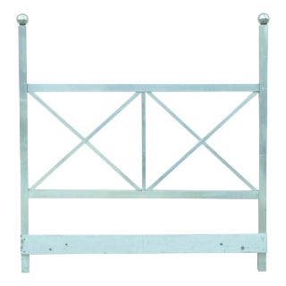 Mid Century Modern Aluminum Metal Finial Post X-Frame Queen Size Bed Headboard For Sale