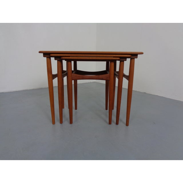Brown Vintage Teak Nesting Tables by Kai Kristiansen for Skovmand & Andersen, 1960s, Set of 3 For Sale - Image 8 of 18