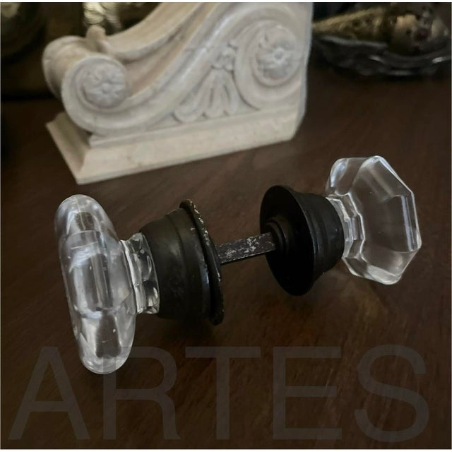 Metal Late 19th Century Antique American Octagonal Glass Knobs With Iron Shanks - A Pair For Sale - Image 7 of 7