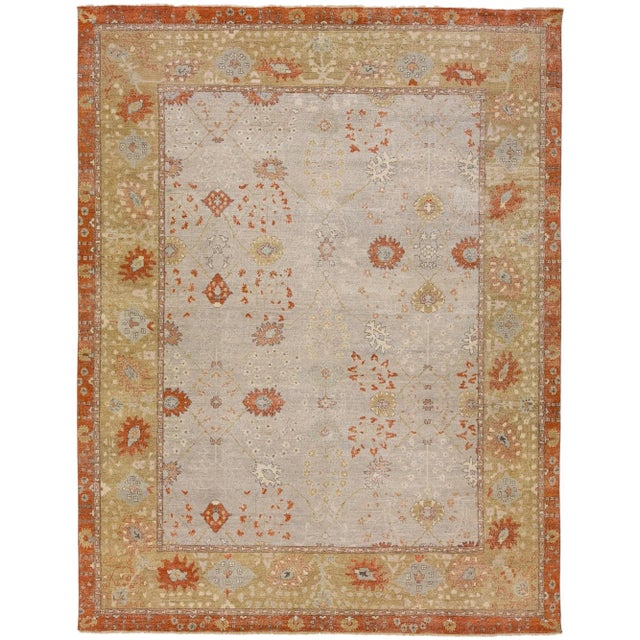 Textile 2010s Modern Tabriz Handmade Floral Indian Wool Rug in Gray & Orange by Apadana For Sale - Image 7 of 7