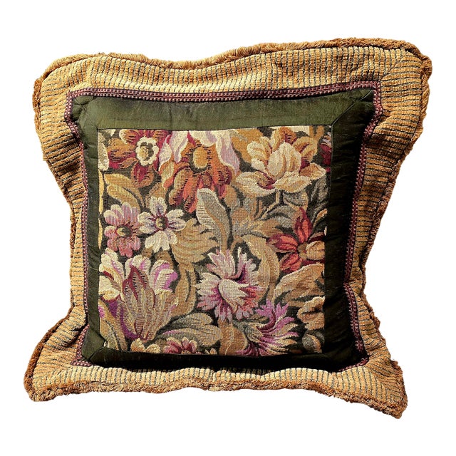Floral AubussonThrow Pillow For Sale