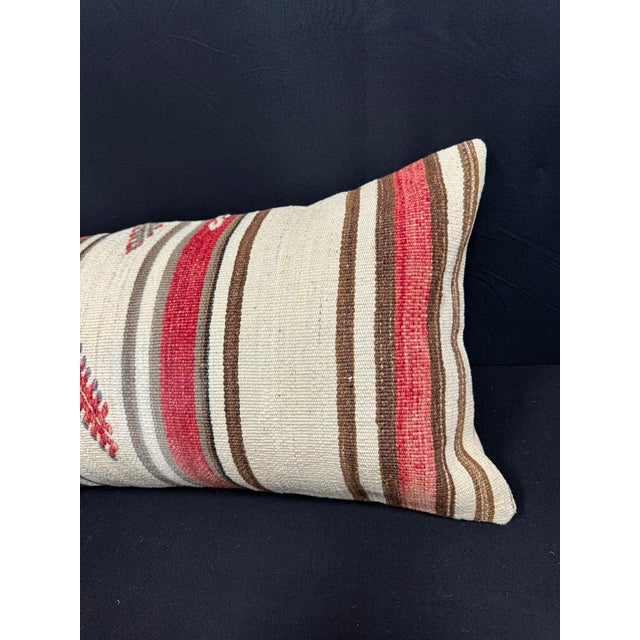 Turkish Hemp Pillow Cushion Natural Beige Red Cushion Cover 14"x40" For Sale - Image 4 of 4