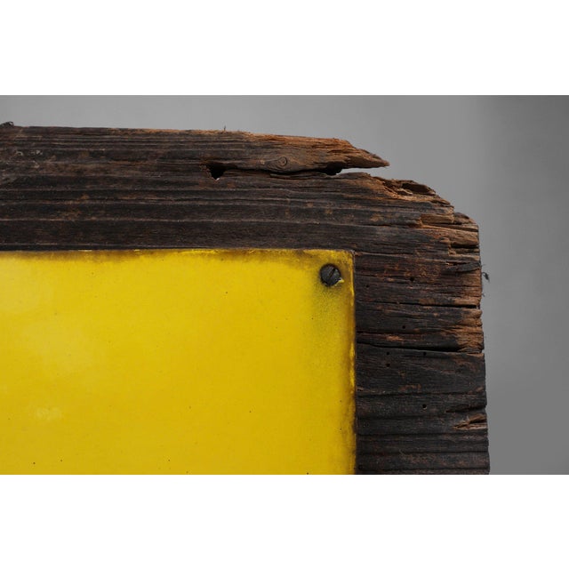 Mid-Century Modern Vintage German Yellow Enamel Sign, 1900 For Sale - Image 3 of 11