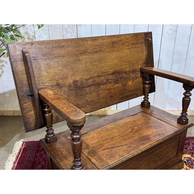 English Oak Storage Bench, 1930s For Sale - Image 9 of 16