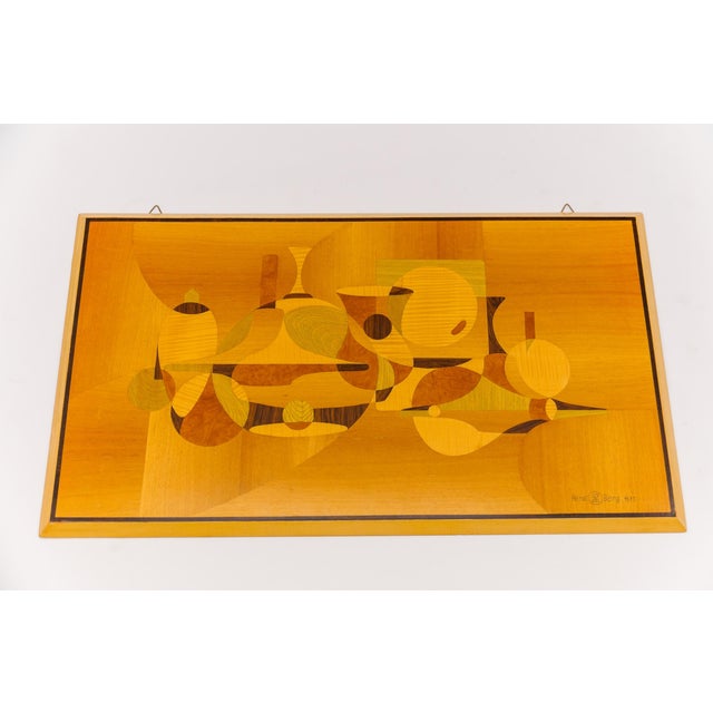 Wood Rene Berg, Wooden Inlays Art, 1975, Beech, Teak and Wood For Sale - Image 7 of 7