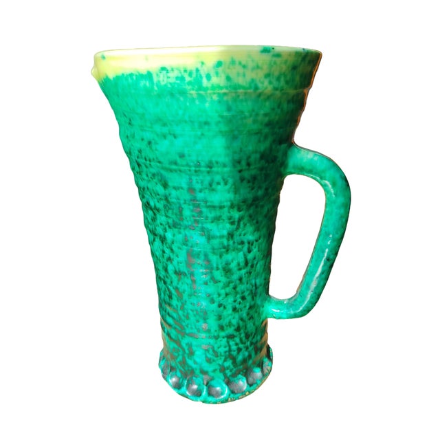 Accolay Pottery 1960s Poterie d'Accolay Emerald Green Ceramic Pitcher Vase For Sale - Image 4 of 9
