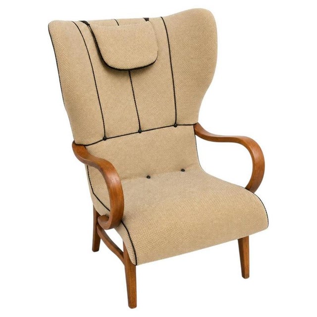 Swedish Modern Wingback Chair with Leather Details, 1940s For Sale - Image 14 of 14
