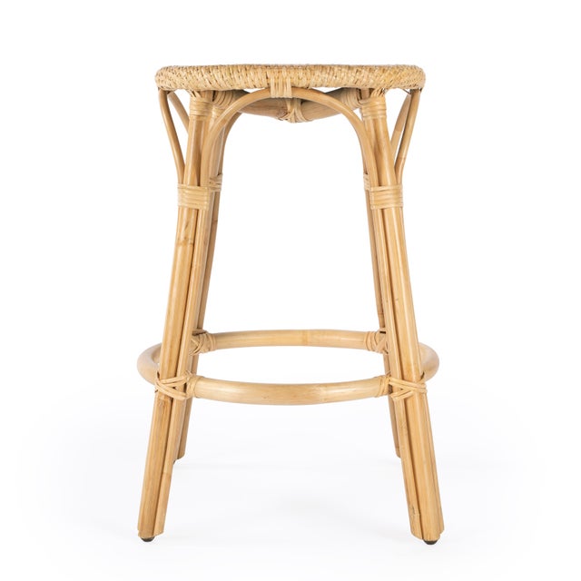Tobias 24 in. Seat Height Round Rattan Backless Counter Stool, Natural/ Natural Rattan Frame For Sale In Chicago - Image 6 of 11