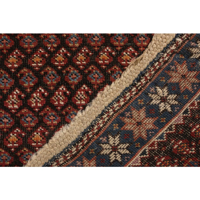 1910s Hand-Knotted Antique Kuba Rug in Black and Blue Geometric Pattern For Sale - Image 5 of 5