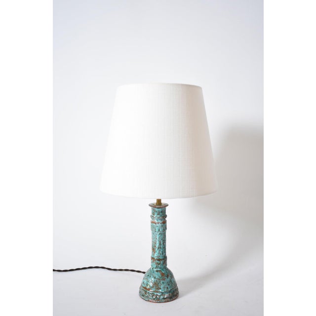 Pair of turquoise and brown lamps. Height: 23 cm - 9.06 in Diameter: 10 cm - 3.94 in Height with lampshade: 50 cm - 19.69...