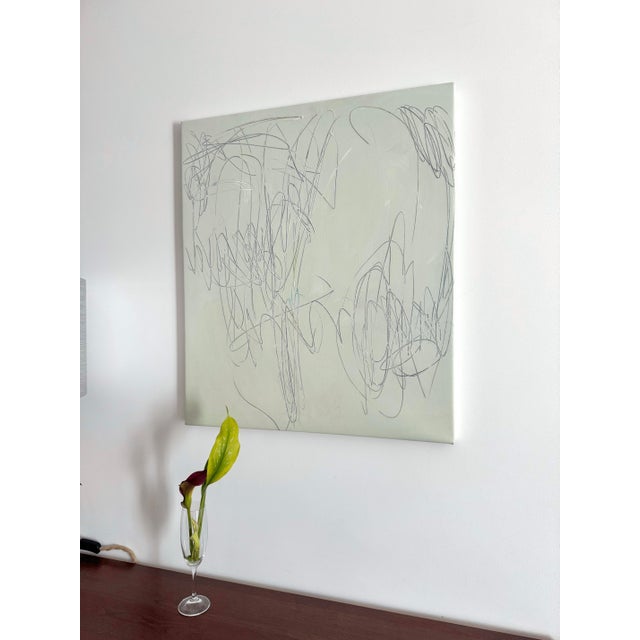 Original acrylic painting by Tina Shenk featuring an elegant neutral mute white background with expressive gray line...