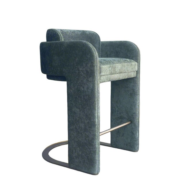 Indigo Upholstered Counter Chair in Green with Brass Base For Sale In Los Angeles - Image 6 of 6