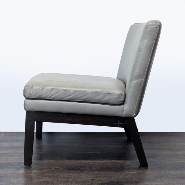 Modern West Elm Modern Gray Leather Slipper Chair With Dark Wood Legs For Sale - Image 3 of 6
