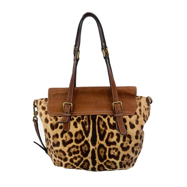 Dolce & Gabbana Mid 20th Century Dolce and Gabbana Leopard Print Pony Hair Tan Leather Miss Privee Shoulder Bag For Sale - Image 4 of 11