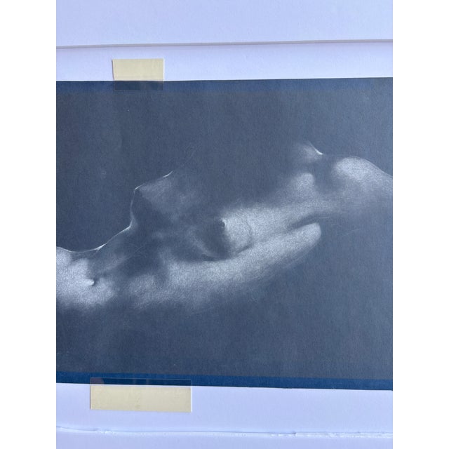 Alexander Cañedo Signed Chalk Drawing — Reclining Female Figure on Deep Blue Paper (Mid‑Century) For Sale - Image 11 of 15