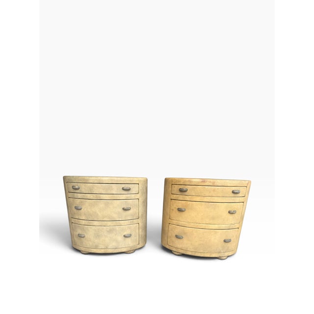 Art Deco 1994 Maitland-Smith Oval Mirage Leather Nightstands, Pair For Sale - Image 3 of 17