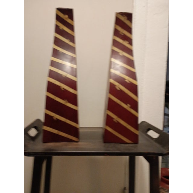Mid-Century Modern F-006 Pair of Mid-Century Modern Abstract Carved Bamboo Sculptures in Oxblood For Sale - Image 3 of 6