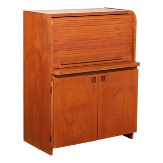 Danish Modern Vintage Teak Roll Top Bar Cabinet or Secretary Desk For Sale
