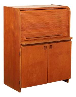 Danish Modern Vintage Teak Roll Top Bar Cabinet or Secretary Desk