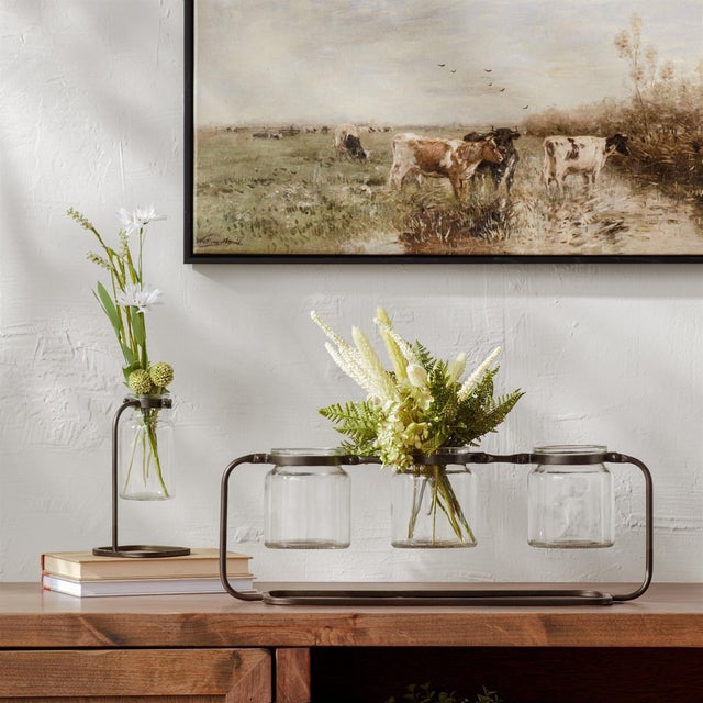 Modern Bottle Vases in Iron Stand 19.75"L For Sale - Image 3 of 3