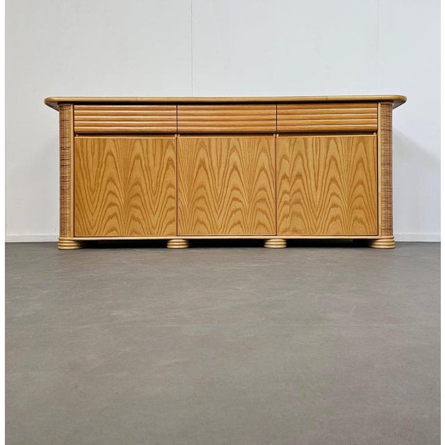 Wood / bamboo / rattan / side board with 3 drawers / 1970s Roberti Rattan Stunning condition width 200Depth 48Height 83 cm