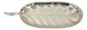 Mid 20th Century f.b. Rogers Silver Plated Oval Leaf Form Serving Bar Tray Platter With Handle