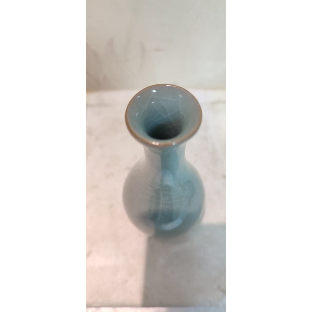 Chinese Ceramic Vase Crackle Glaze Celadon Bottle For Sale - Image 10 of 10