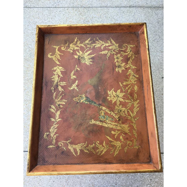 Nancy Corzine Chinoiserie Nancy Corzine Rust and Gold Leaf Tea Table For Sale - Image 4 of 5
