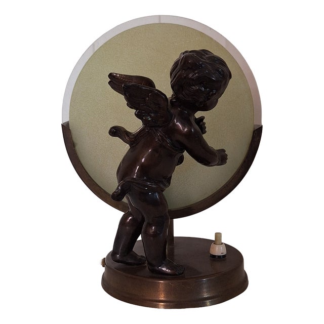 Antique Angel Slhouette Table Lamp with Brass Base, 1920 For Sale