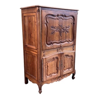 Spanish Fall-Front Secretary Desk in Carved Oak, Spain, Circa 1950 For Sale