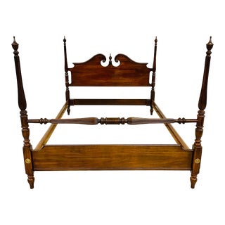 Vintage Ethan Allen Georgian Court Mahogany Queen Poster Bed For Sale