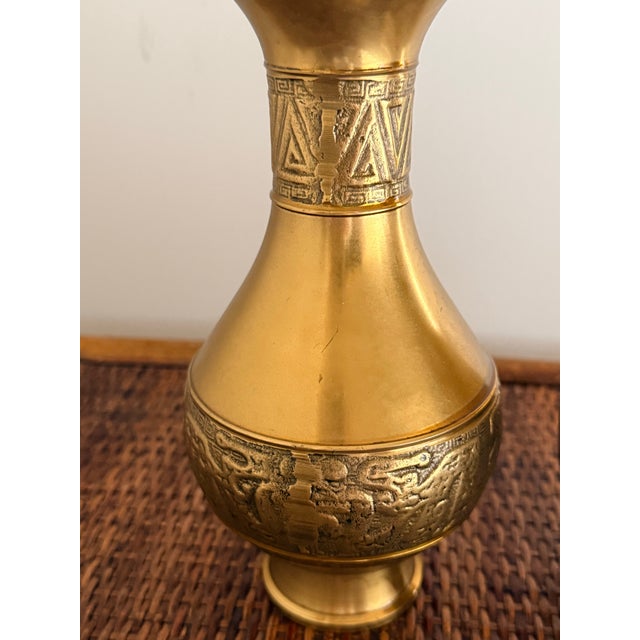 Brass Vintage Etched Korean Brass Vases Set of 2 For Sale - Image 8 of 8