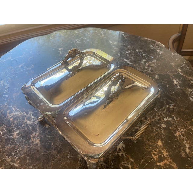 Vintage Silver-Plated Double Chafing Dish With Warming Burners For Sale - Image 10 of 15