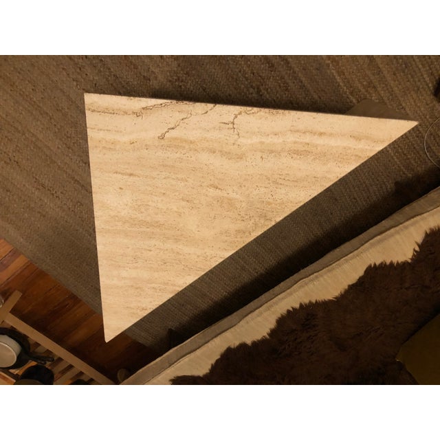 Mid-Century Modern Mid 20th Century Triangle Travertine Coffee Table For Sale - Image 3 of 6