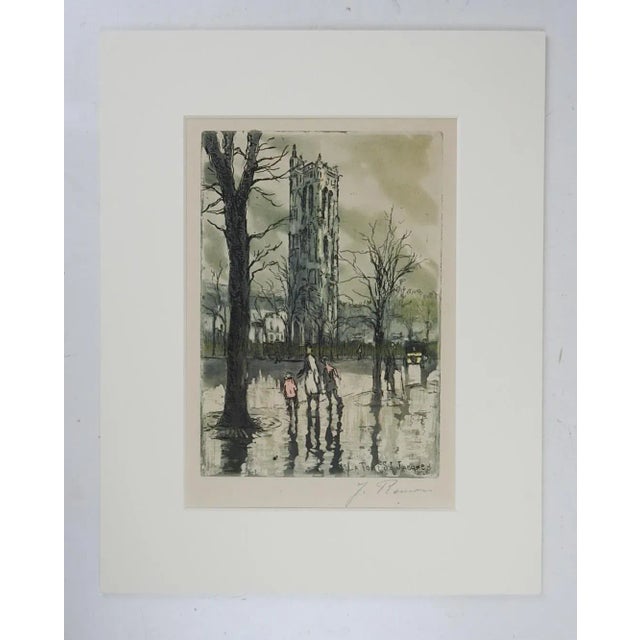 Mid-Century Modern Mid 20th Century La Tour Saint Jacques Colored Etching For Sale - Image 3 of 3