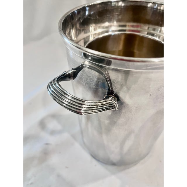 Metal Mid 20th Century Mid-Century Modern French Ercuis Silver-Plated Champagne Bucket or Wine Cooler With Ribbed Handles For Sale - Image 7 of 11
