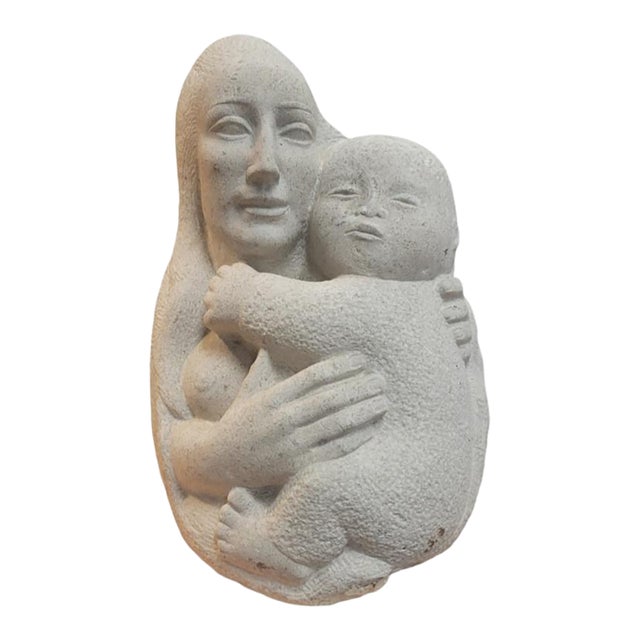 1960s Stone Sculpture of a Mother & Child For Sale
