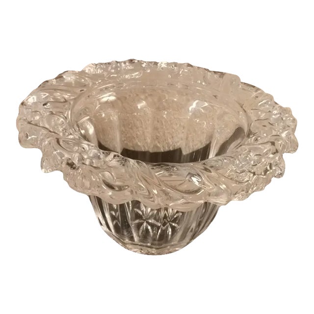 1980s Merry Christmas Crystal Votive Candle Holder With Wreath Rim For Sale