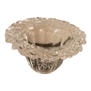 1980s Merry Christmas Crystal Votive Candle Holder With Wreath Rim