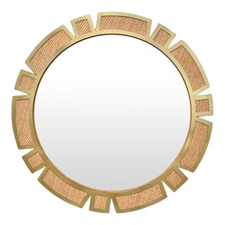 Matthew Izzo Home Sunday Round Framed Rattan Wall Mirror For Sale