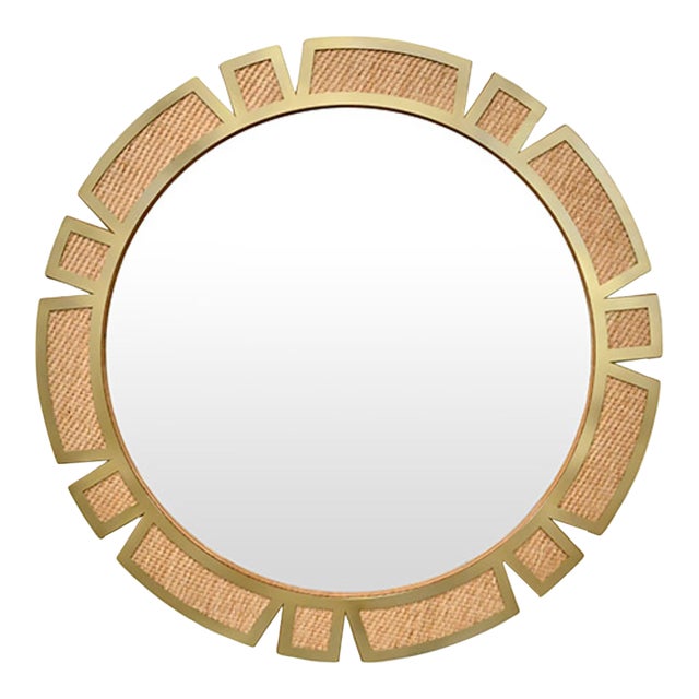 Matthew Izzo Home Sunday Round Framed Rattan Wall Mirror For Sale