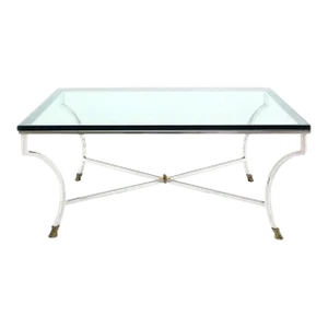 Italian 3/4" Glass Top Square Coffee Table Chrome Brass Hoof Feet Base