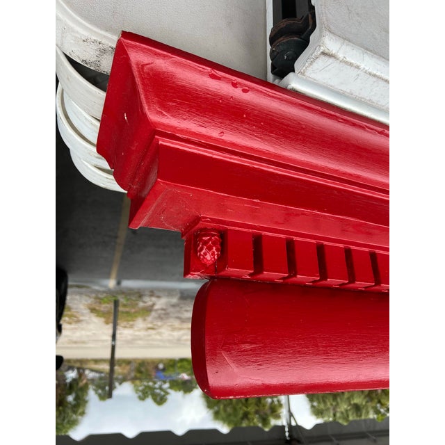 Vintage Mantel shelf painted red. Crown molding fireplace mantle shelf with Dental and two small pineapple details....