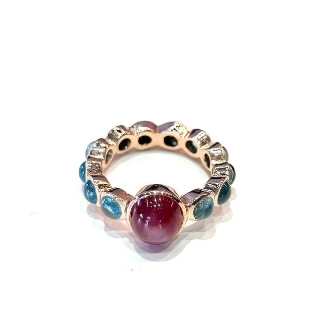 Art Deco Bochic "Capri" Ruby & Multi Blue Appetite Ring Set In 18K Gold & Silver For Sale - Image 3 of 7