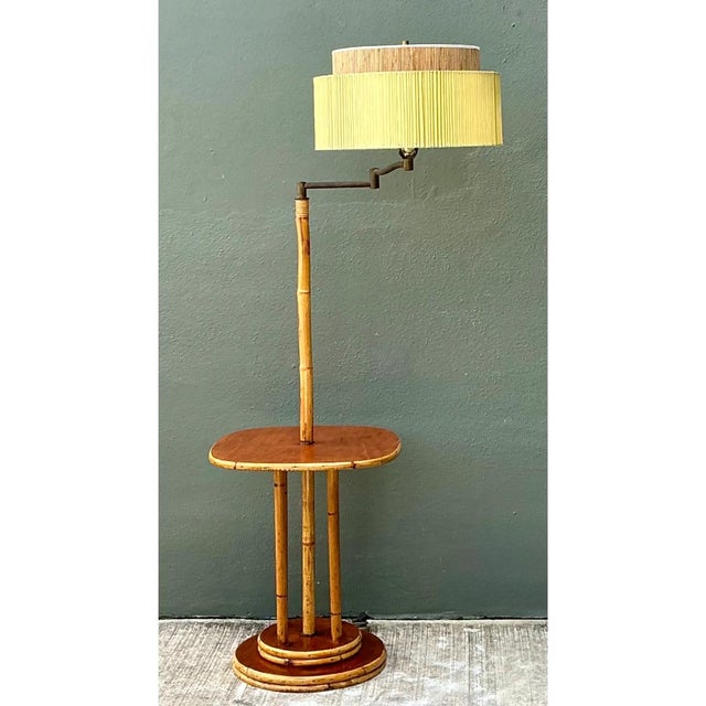 Vintage MCM Bamboo Floor Lamp With Integrated Table For Sale - Image 4 of 13