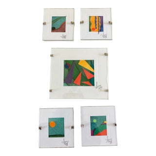 1990s Original Textile Art Miniatures, Signed and Numbered- Set of 5 For Sale