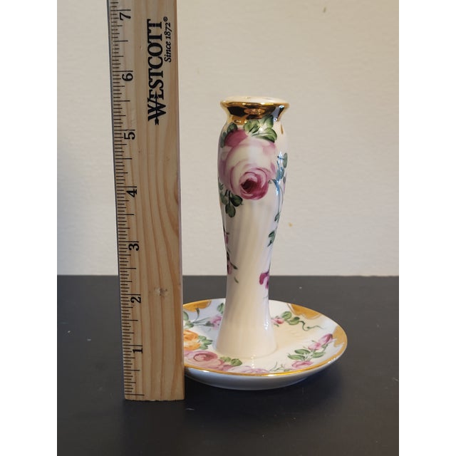 White 1960s Limoges Porcelain Hatpin Holder Gold Trim Floral Hand-Painted For Sale - Image 8 of 13